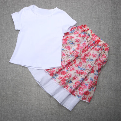 

Kids Children Girls Short Sleeve T-shirt Tops Floral Dress Outfit Set