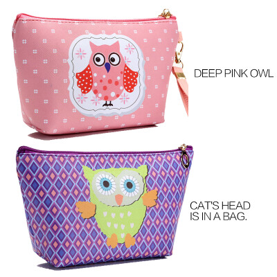 

Owl Handmade Bag Storage Toiletry Woodland Cartoon Leather Makeup Pouch Women Waterproof Purses