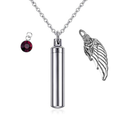 

Cremation Jewelry Urn Necklace for Ashes with Angel Wing Charm & Cylinder Eternity Stainless Steel