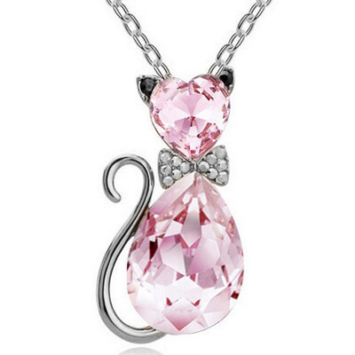 

Luxurious Wedding Bride Ladies Cat Rhinestone Charms Pendant Necklace
