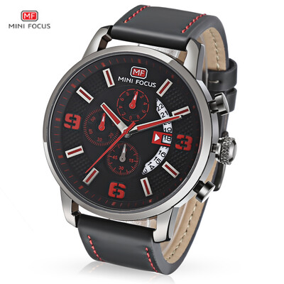 

MINI FOCUS Male Quartz Watch Rotate Calender Display Leather Strap Leisure Wristwatch for Men