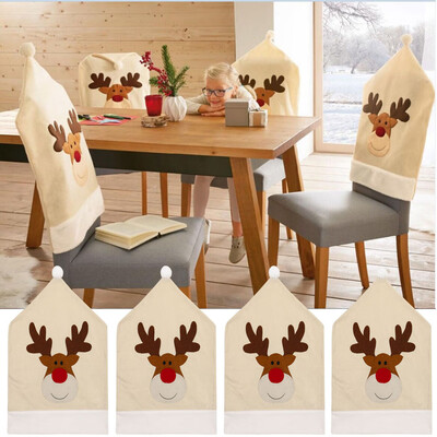 

Gobestart 4PC Deer Hat Chair Covers Christmas Decor Dinner Chair Xmas Cap Sets