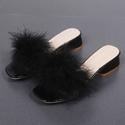 

Sandals summer fashion retro womens shoes2019 spring new white pink slippers coarse&high-heel wool shoes