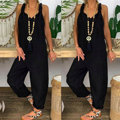 

Womens Casual Loose Linen Pants Cotton Jumpsuit Strap Harem Trousers Overalls