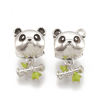 

Alloy European Dangle Beads Large Hole Pendants with Enamel Panda with Bamboo Antique Silver 175mm Hole 5mm 75x85mm