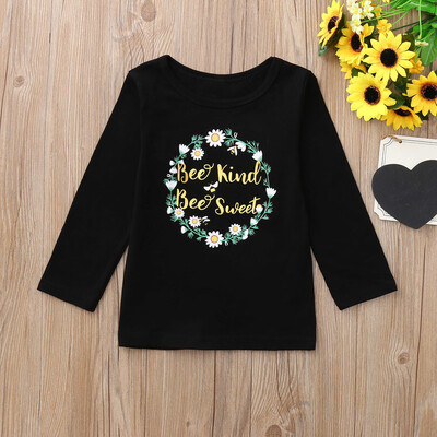 

Toddler Baby Girls Long Sleeves Letter Flowers Print Top T-shirt Kids Clothing