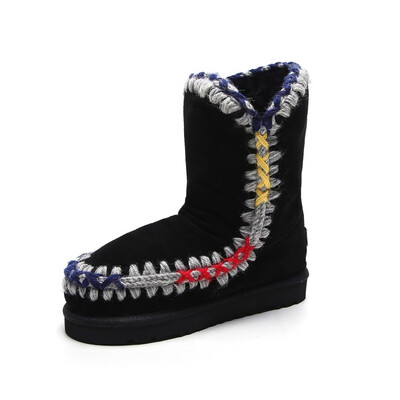 

Sheepskin Wool One Boot Warm Snow Boots Buckles Winter Outdoor Slip On Boots for Womens