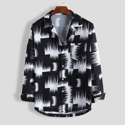 

Toponeto Mens Elegant Flowers Printed Long Sleeve Casual Lapel Shirt Blouse