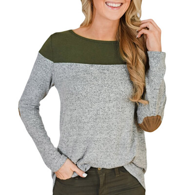 

Nomeni Womens Long Sleeve T-shirt Color Block Back Button Irregular Hem Blouses Tops