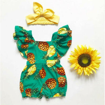 

Newborn Kids Baby Girl Pineapple Print Clothes Romper Bodysuit Headband Outfits