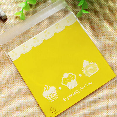 

100Pcs Lovely Cartoon Flower Cookies Biscuits Bags Self-Adhesive Party Wedding Bag Cake Candy Gift Bags Baking Package 10X10Cm