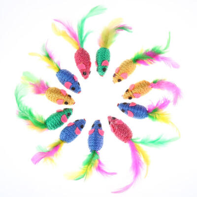 

12pcsset False Mouse Pet Cat Toys Funny Playing Toys with Colorful Feather