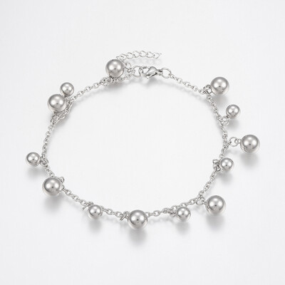 

304 Stainless Steel Charm Anklets Round Stainless Steel Color 9-12"240mm