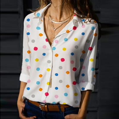 

Nomeni Women Loose Casual Polka Dot Summer Shirt Long Sleeve T- Shirt Blouse