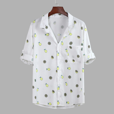 Toponeto Mens Autumn Winter Casual Turn-down Collar Button Print Half Sleeve Top Blouse