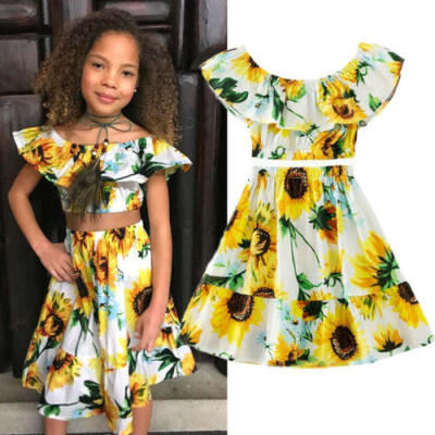 

Floral Kids Baby Girls Off Shoulder Crop Tops Skirt Dress Outfits Clothes