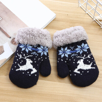 

Cute Knitted Girls Kids Children&39S Thick Full Finger Gloves Christmas Elk Mittens