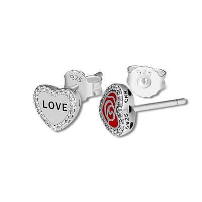 

CKK 925 Silver Jewelry Love In My Heart Berry Red Enamel & Clear CZ CKE009 16522