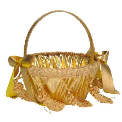

Gobestart New Romantic Bowknot Silk Cloth Wedding Ceremony Party Rose Flower Girl Basket