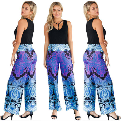 

Womens Summer Floral Bohe Casual Wide Leg Elastic High Wast Trousers Pants