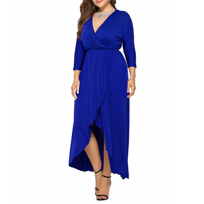 

Women\s Deep V Sexy Solid Color Split Swing More Colors Plus Size Dress