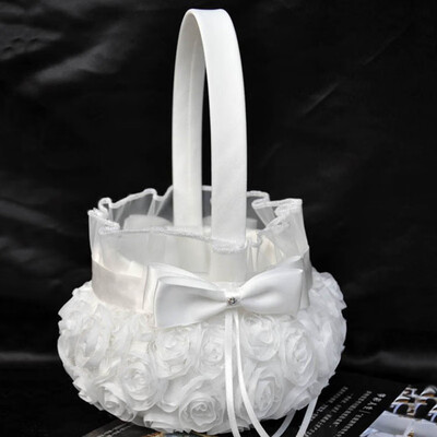 

Bow Decoration Western-style Wedding Flower Basket Embroidered Lace Bridal Flower Basket