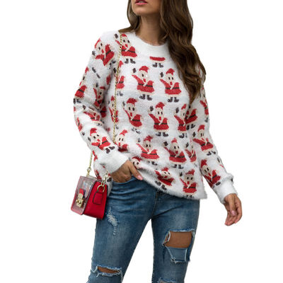 

Women Autumn Fashion Concise Casual Christmas Cartoon Pattern All-match Pullover Sweater