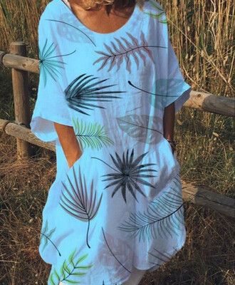 

Women Cotton Linen Maxi Dress Long Sleeve Casual Boho Kaftan Tunic Plus Size