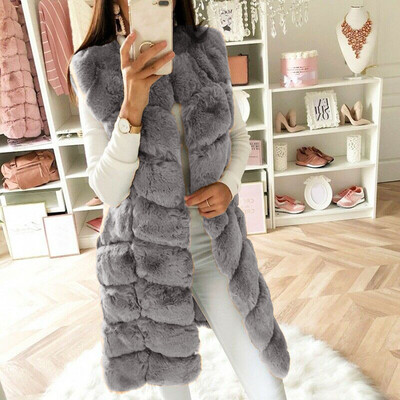 

Toponeto Womens Faux Fur Long Vest Sleeveless Waistcoat Body Warmer Jacket Coat Outwear