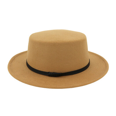 

Tailored Unisex Wide Brim Wool Belt Felt Flat Top Fedora Hat Party Church Trilby Hats Cap