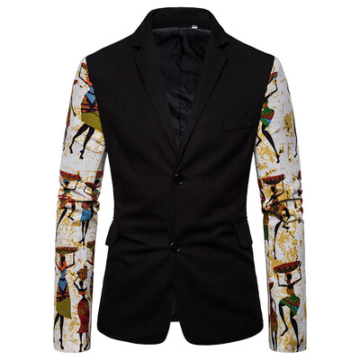 

Men Vintage Ethnic Printed Dress Floral Casual Suit Coat Slim Fit Blazer Jacket