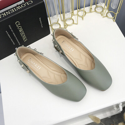 

Rough-heeled single-shoe woman summer style shallow mouth pedal beans shoe woman retro leisure evening breeze grandmother shoes