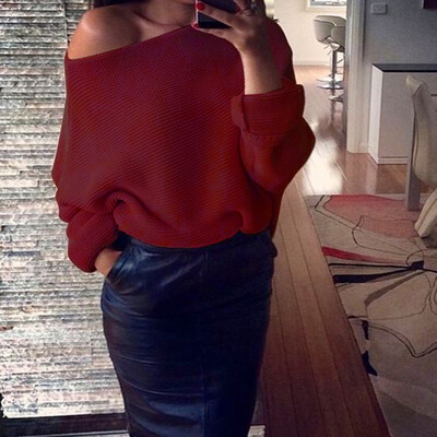

Womens Off Shoulder Loose Sweater Ladies Casual Pullover Jumper Tops T Shirt