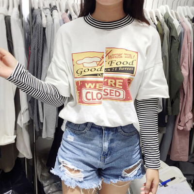

Women Round Collar Summer Fake Two-piece Sleeve Casual Simple Wild T-Shirt