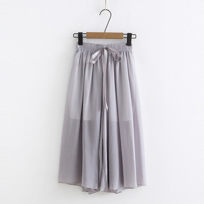 

Womens Casual Summer Chiffon High Waist Elastic Wide Leg Loose Calf-Length Pants