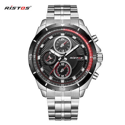 

RISTOS9330 hot night light mens watch large dial calendar steel belt casual waterproof mens watch tide