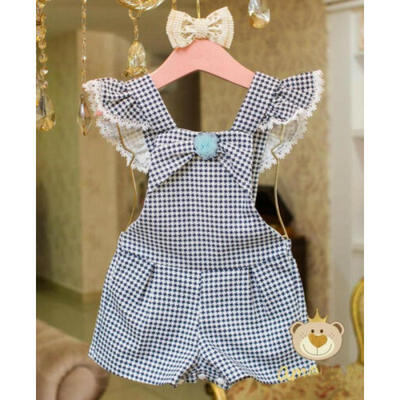 

UK Summer Kids Baby Girls Houndstooth Pattern Romper Bodysuit Playsuit Outfits