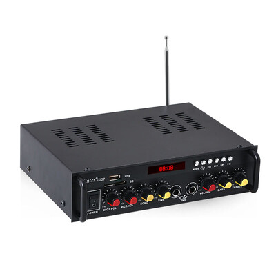 

Kinter-007 Mini Stereo Audio Power Amplifier BT Digital Audio Receiver USB SD Slot MP3 Player FM Radio Microphone Input with Remot