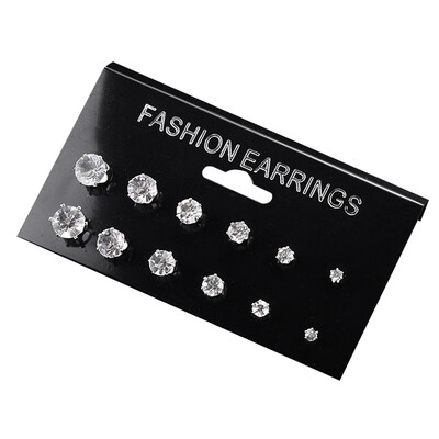 

Fashion 6 12 Pair set Punk Zircon Crystal Stud Earrings Set For Women Round Flower Gothic Design Brincos Jewelry