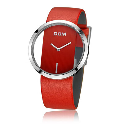 

DOM LP-205L Women Wristwatch 30m Waterproof Hollow Dial Design Leather Strap Strengthened Mineral Mirror Pointer Style Female Watc