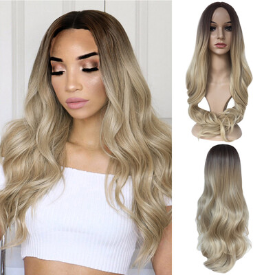 

〖Follure〗Fashion Synthetic Gradient Gold Long Curly Hair Wig Wavy Natural Hair Wigs