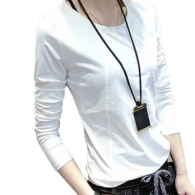 

Solid Colors Women T-shirts Long Sleeve Slim O Neck Shirts Female T shirt Tops Polyester Tshirt Harajuku