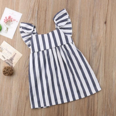 

Toddler Girls Summer Princess Dress Kid Baby Bowknot Stripe Dresses Clothes NEW