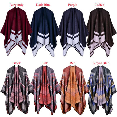 

Women Poncho Scarf Cardigan Sweater Geometrical Striped Warm Cape Shawl Long Scarves Pashmina Outwear