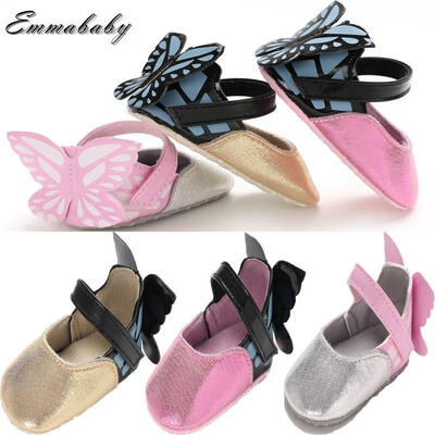 

Newborn Baby Kid Girl Leather Princess Wings Soft Crib Shoes Toddler Prewalker