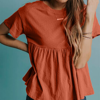 

Starmoon Women Scoop Neck Short Sleeve Casual Front Pleated Tunic Blouse Shirts Top
