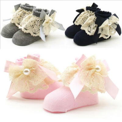 

Sweet Baby Girls Ankle Cotton Princess Socks Big Bow Lace Frilly Ruffle