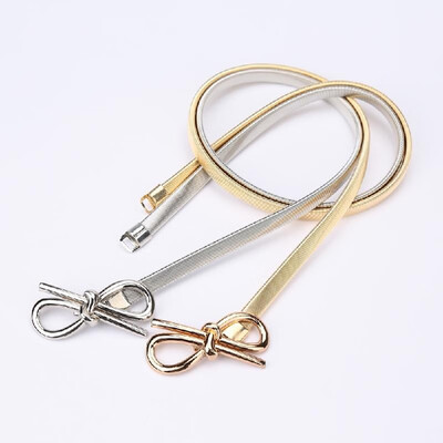 

New Fashion Women Belt Bow Clasp Front Stretch Skinny Elastic Belt Bowknot Waist Strap GoldSilver