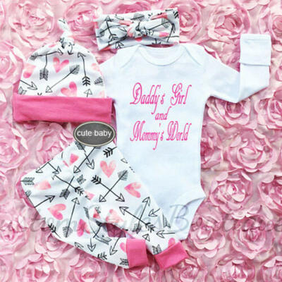 

Lovely Baby Daddys Girl&Mommys World Long RomperPants 4PCs Outfits Set