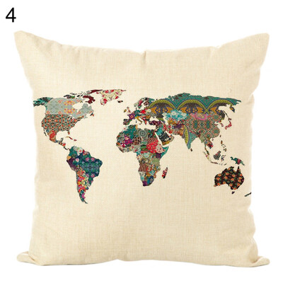 

45x45cm Geography Map Throw Pillow Case Cushion Cover Sofa Bed Office Home Decor